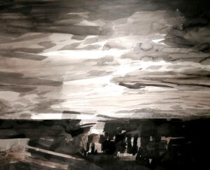 Dunkelland Tusche und Sepia auf Bütten 95 x 130 cm